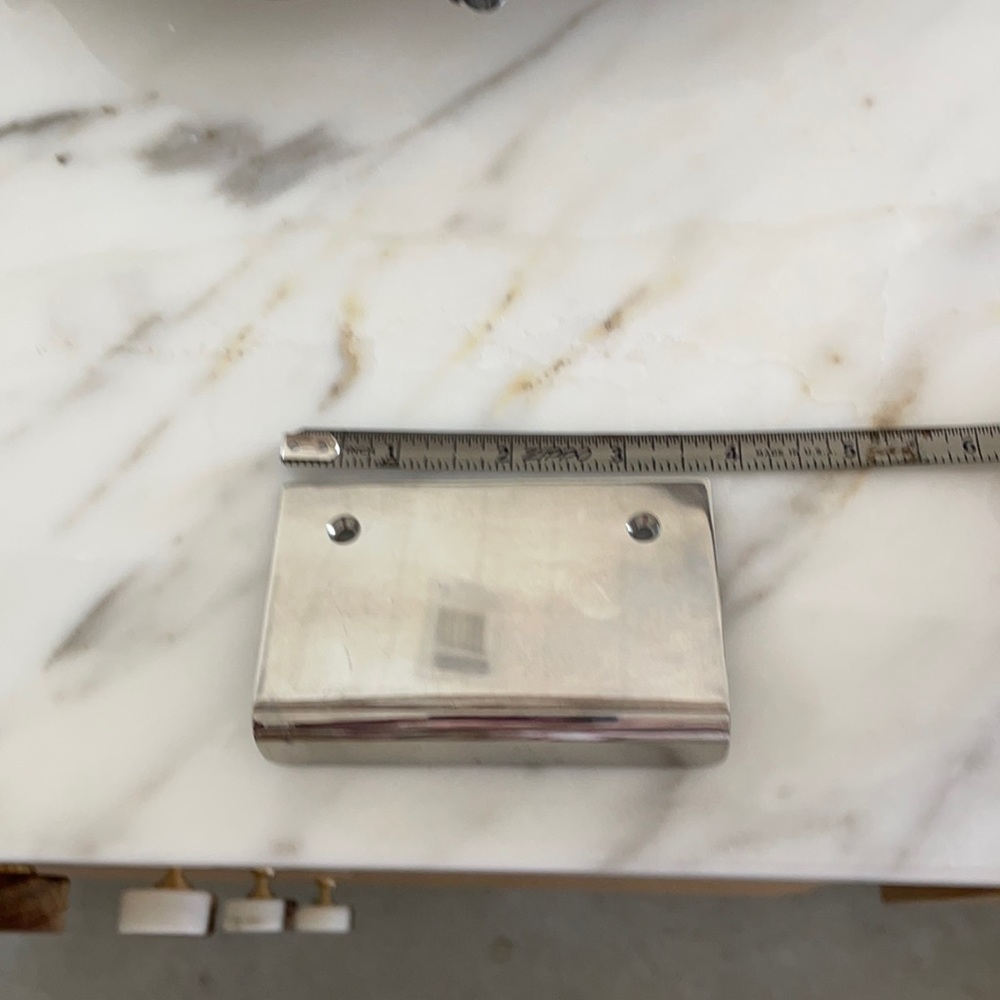 One 3.3/4” drawer pull 2 holes 2.1/4 deep stainles